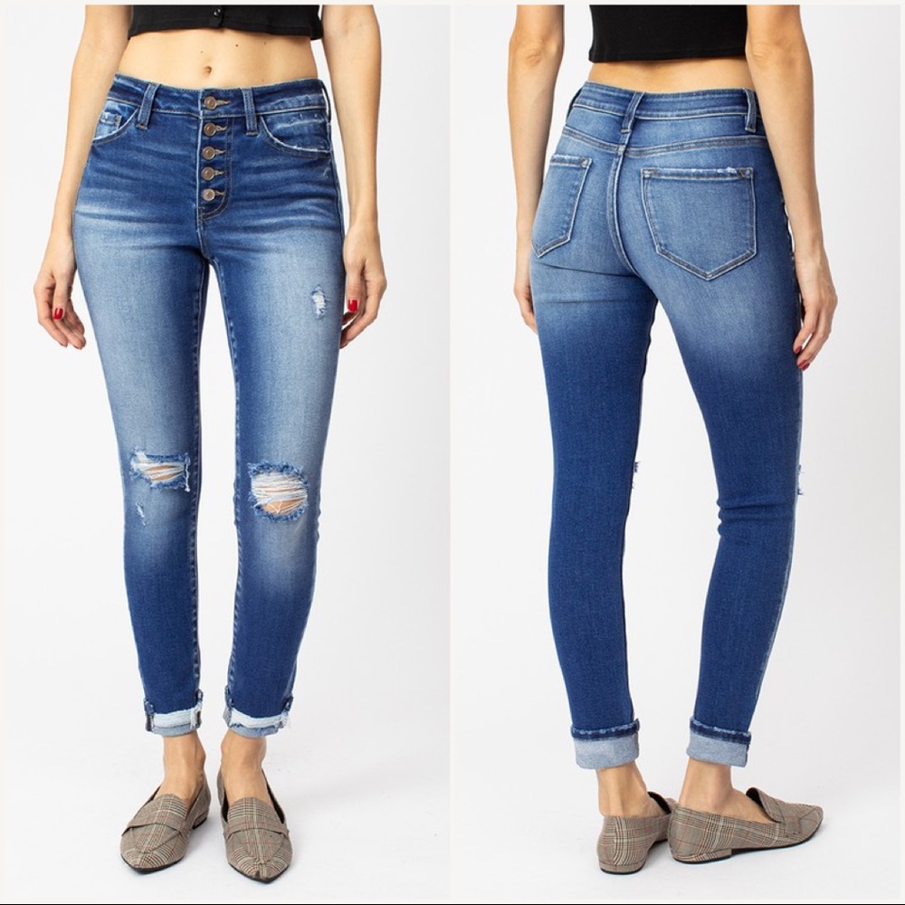 High Rise Button Fly Skinny Jeans - Picture 5 of 7